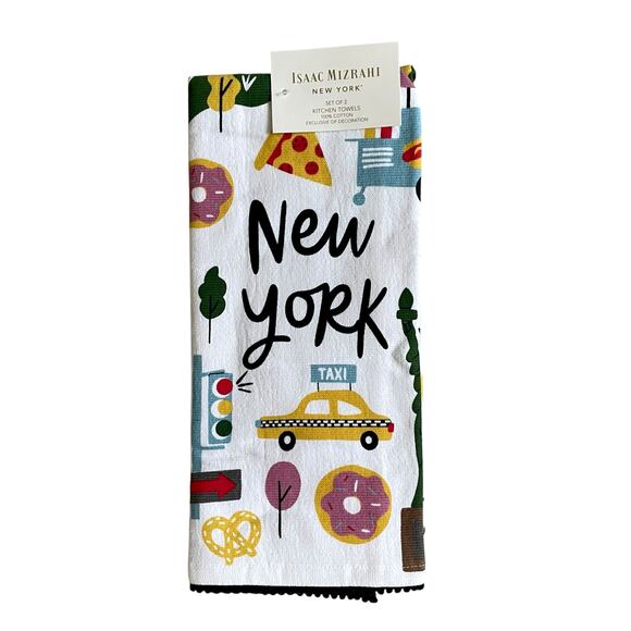 Isaac Mizrahi Kitchen Towels World Cities NEW YORK Multicolor Set of 2 NEW - Picture 1 of 9
